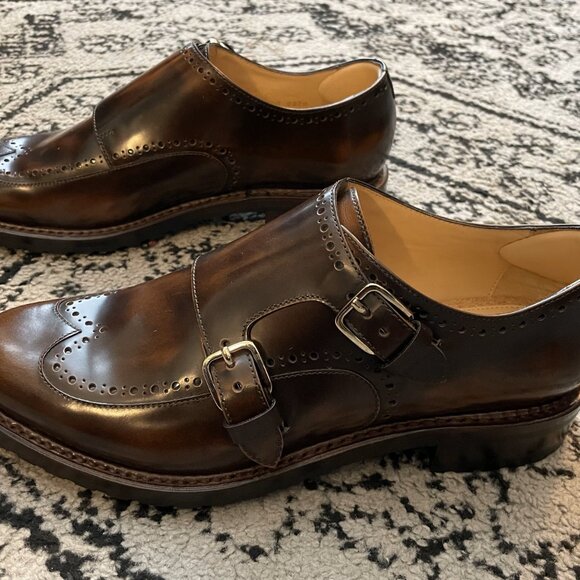 NEW The Office of Angela Scott Mr York shoe Mahogany Size 41 Double Monk Buckles - Picture 2 of 9